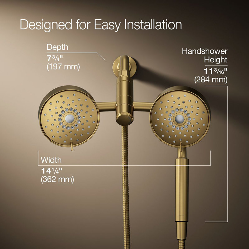 Kohler Purist® 2-In-1 Multifunction Shower Combo Kit, Showerhead and Handshower, Three Spray Settings