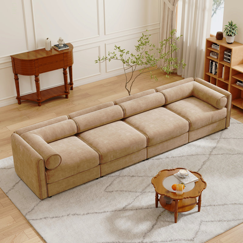 Canapé modulaire modulaire avec rangement, dossier cylindrique et accoudoirs, Chenille brun