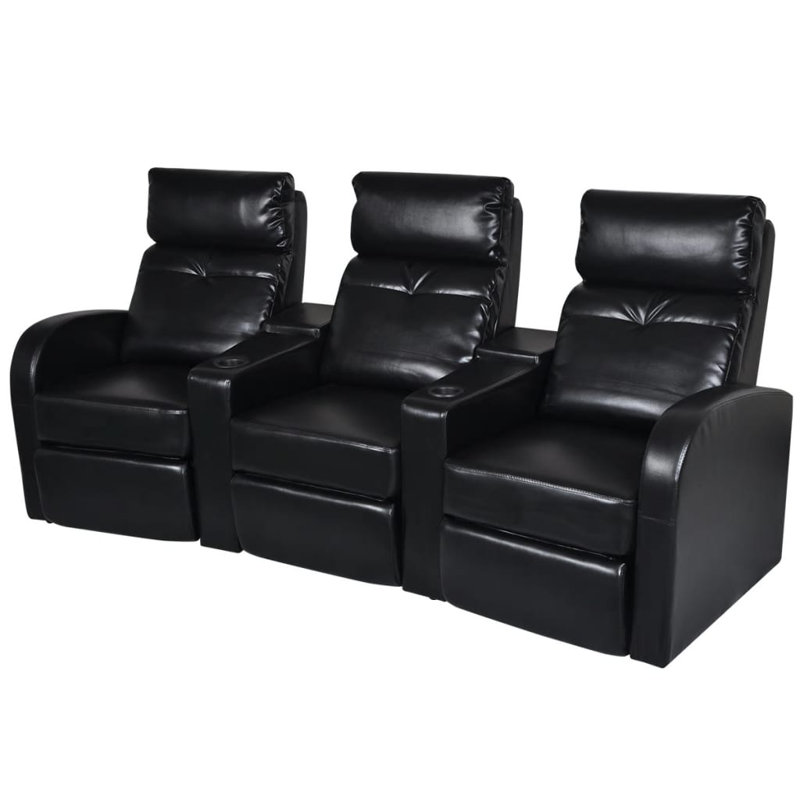 Canapé inclinable 3 places pour cinéma maison, Similicuir noir