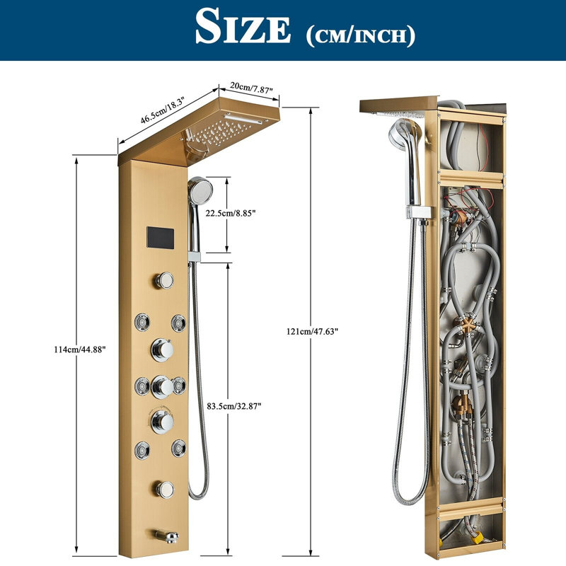 44.88'' Shower Panel with Fixed Shower Head, Brushed Gold