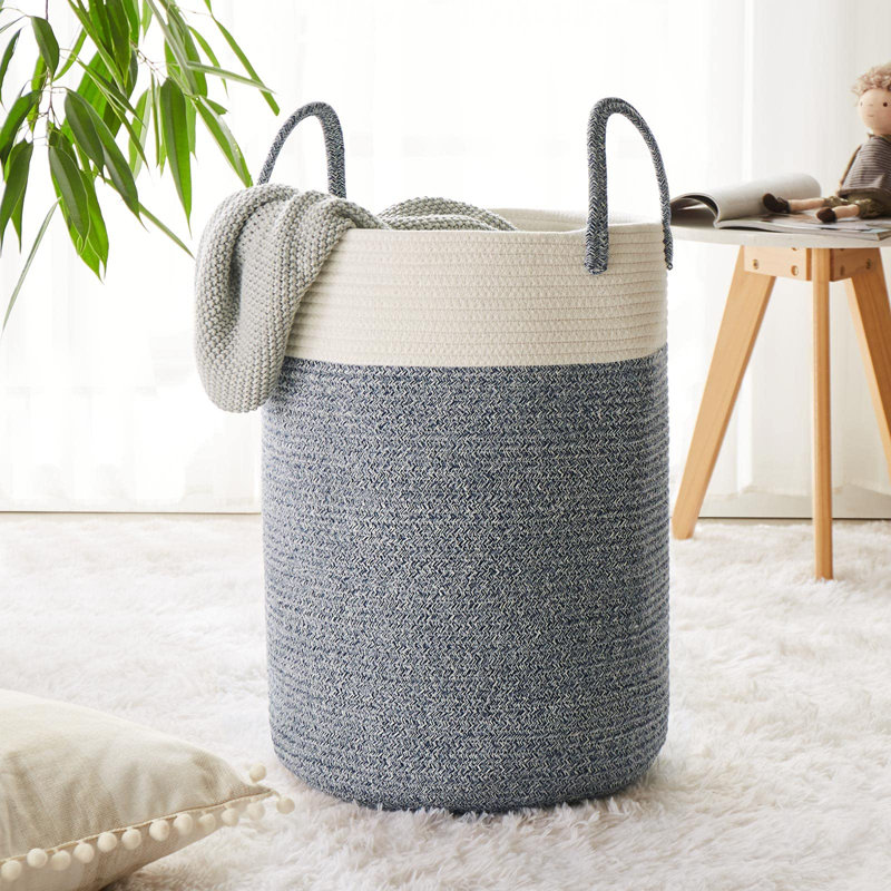 Corbeille à linge, Moyen (H 20 po x l 15 po x P 15 po), Blanc / bleu