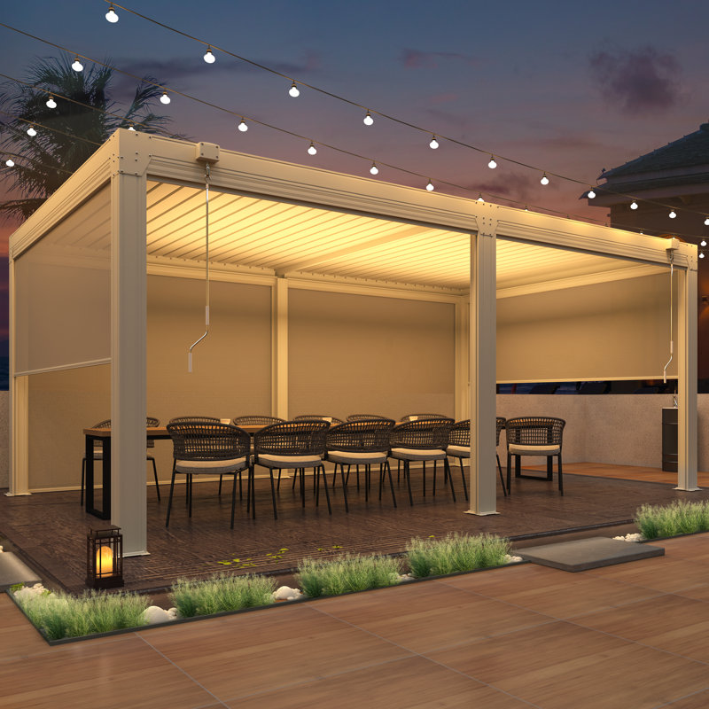 20 x 12 Ft Louvered Pergola with Pull-Down Screens, Aluminum Outdoor Gazebo with Adjustable Waterproof Roof for Patio, Deck & Hot Tub, White
