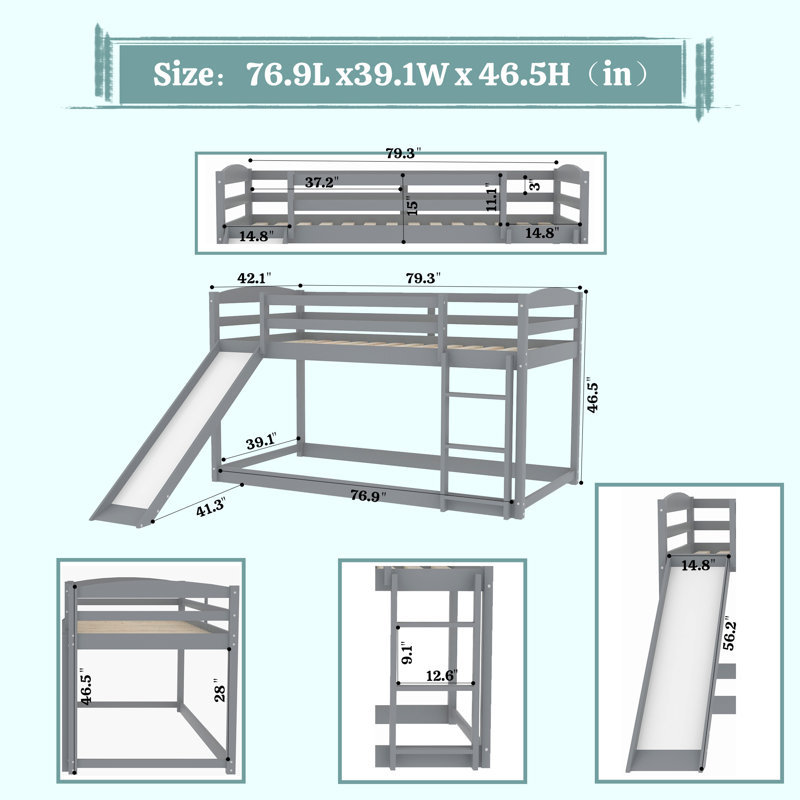 Sturdy Wood Bunk Bed With Ladder And Slide - Safe, Space-Saving And Fun For Kids - No Box Spring Required - Easy Assembly