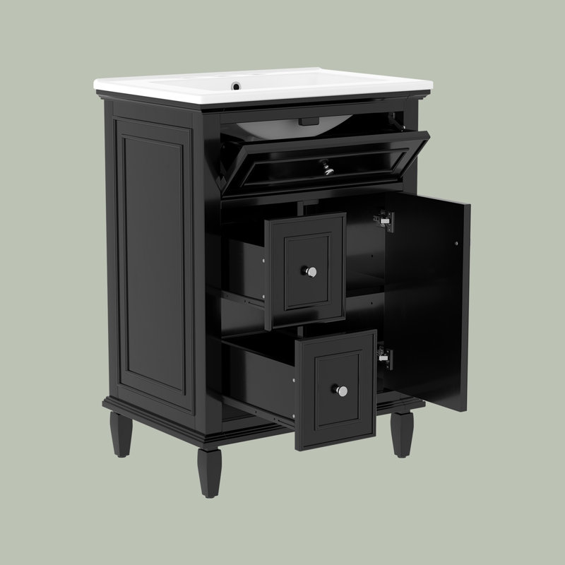 Meuble-lavabo 24 po avec lavabo en céramique, Noir