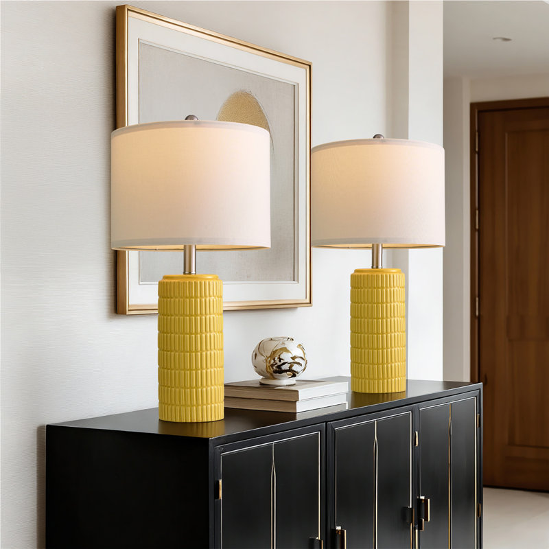Lampe de table 23 po en céramique jaune minimaliste moderne, convenant aux pièces, chambres à coucher, tables de chevet et bureaux
