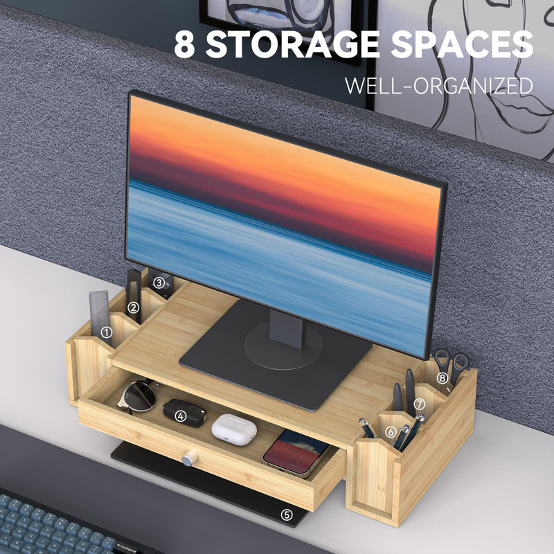 Monitor Stand Riser with Drawer and Pen Holder