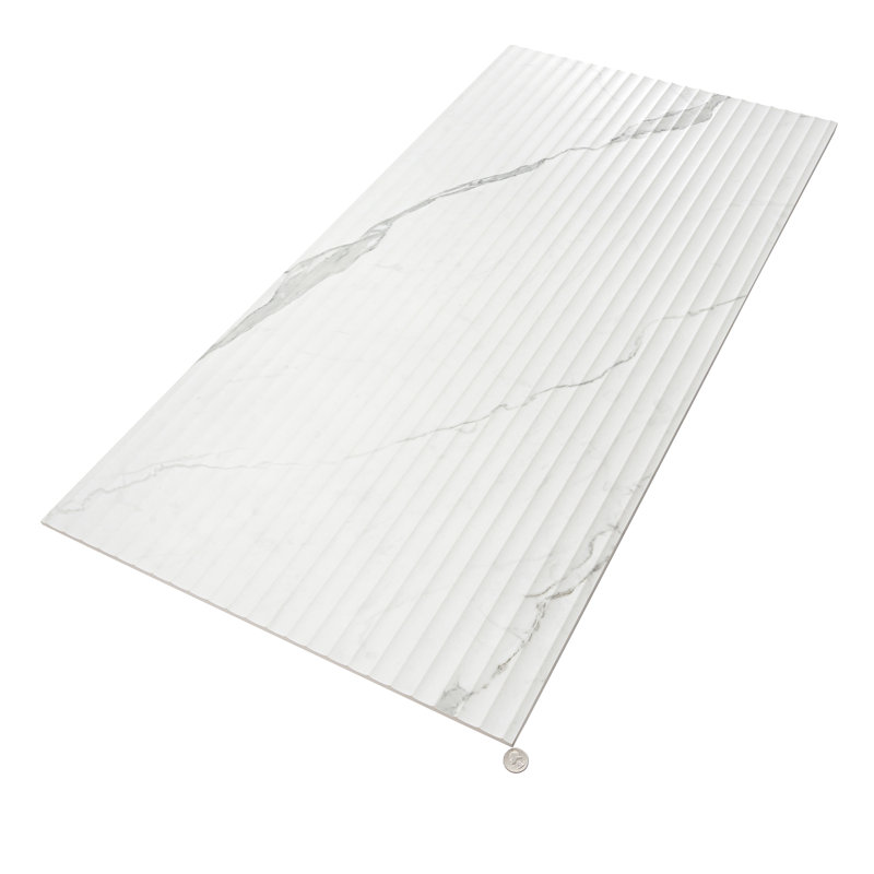 Terrain 24x48 White Gray Porcelain Large Format Fluted grooved Wall Tile (15.55 sq ft/case) - 2 Pack, White/Gray
