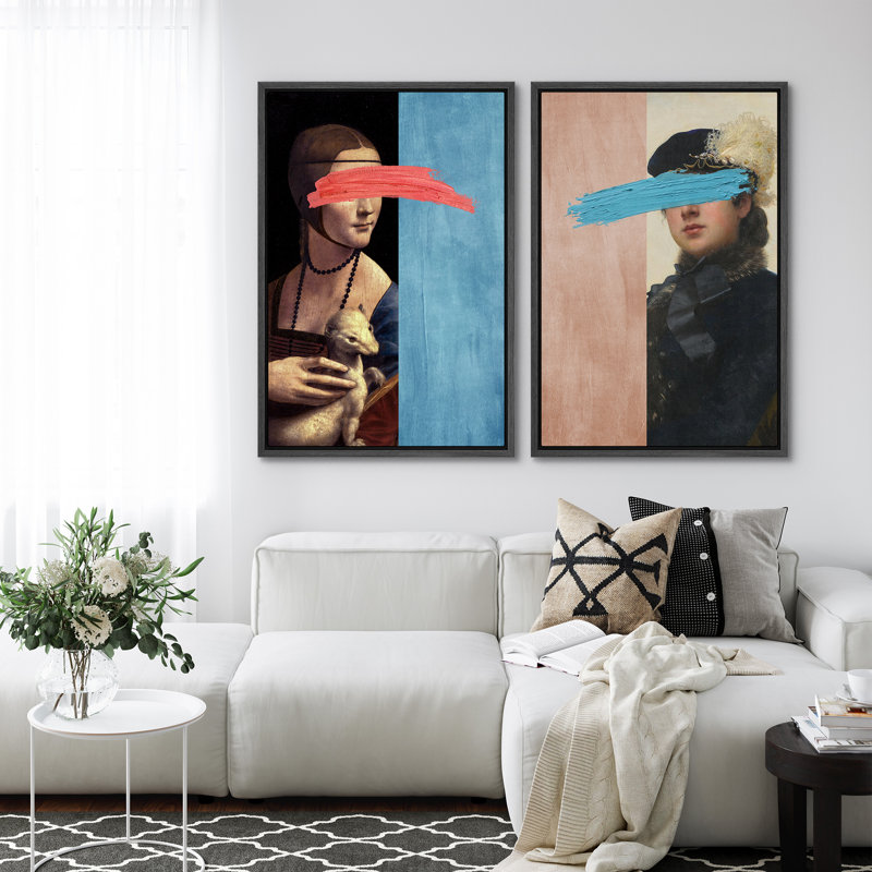 «Lady with an hermine», ensemble de 2 reproductions d'art sur toile encadrées, Noir, noir, noir, noir, H 24 po x l 16 po