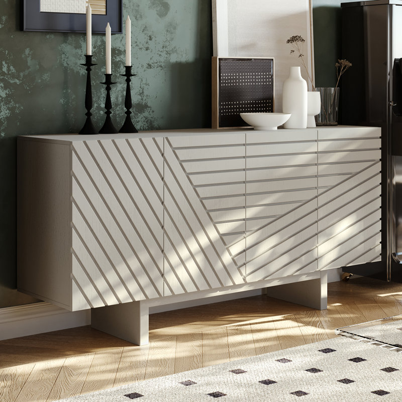 Buffet de 63 po en bois rétro, Crème