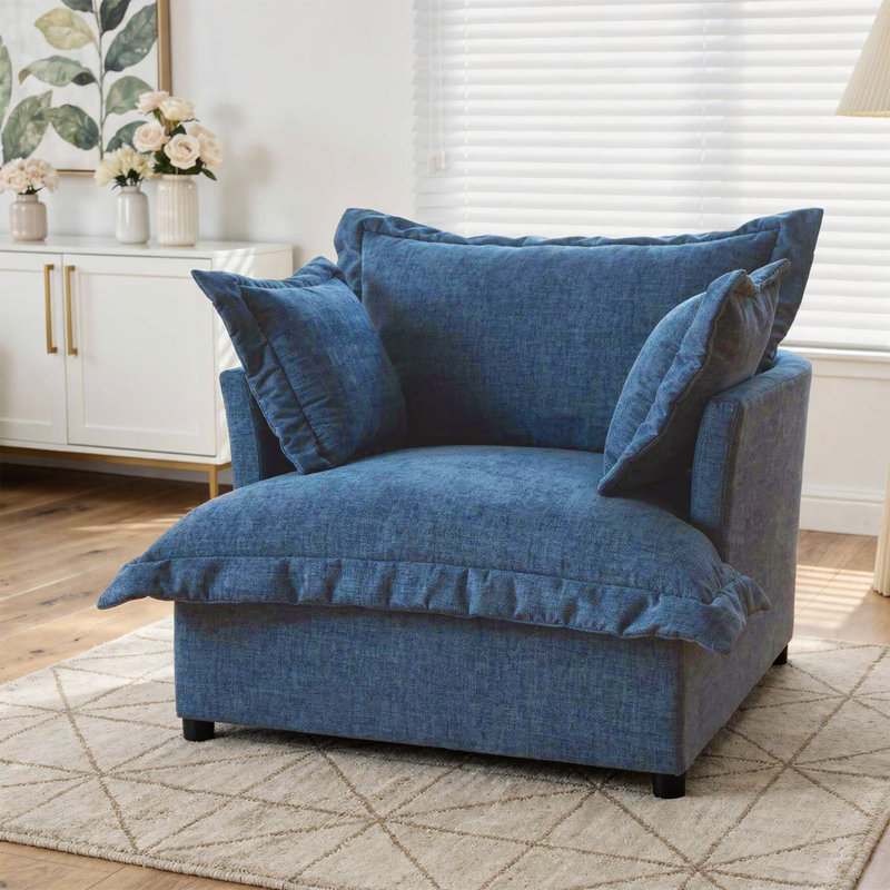 Plush Navy Upholstered Chenille Accent Chair with Oversized Cloud Cushions, Navy