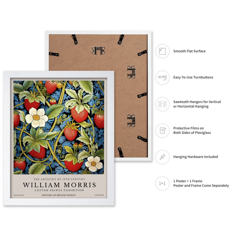 William Morris - Fraises No2, Poster, White Framed, 08"H x 10"W