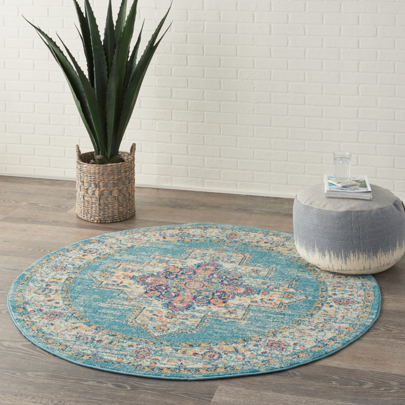Tapis oriental bleu clair / ivoire Abbate, Rond 5 pi 3 po