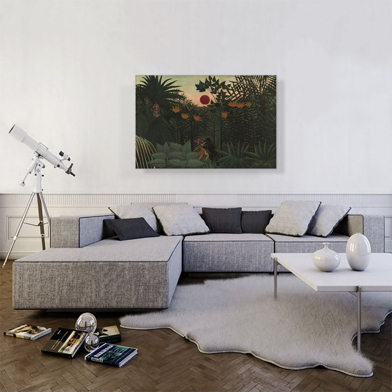 «Exotic Landscape Fight Entre Gorilla and Indian 1910» par Henri Rousseau, reproduction d'art sur toile tendue