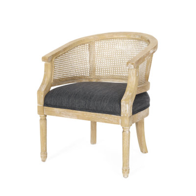Chaise d'appoint classique gris anthracite avec sangle de canne et base rembourrée élégante