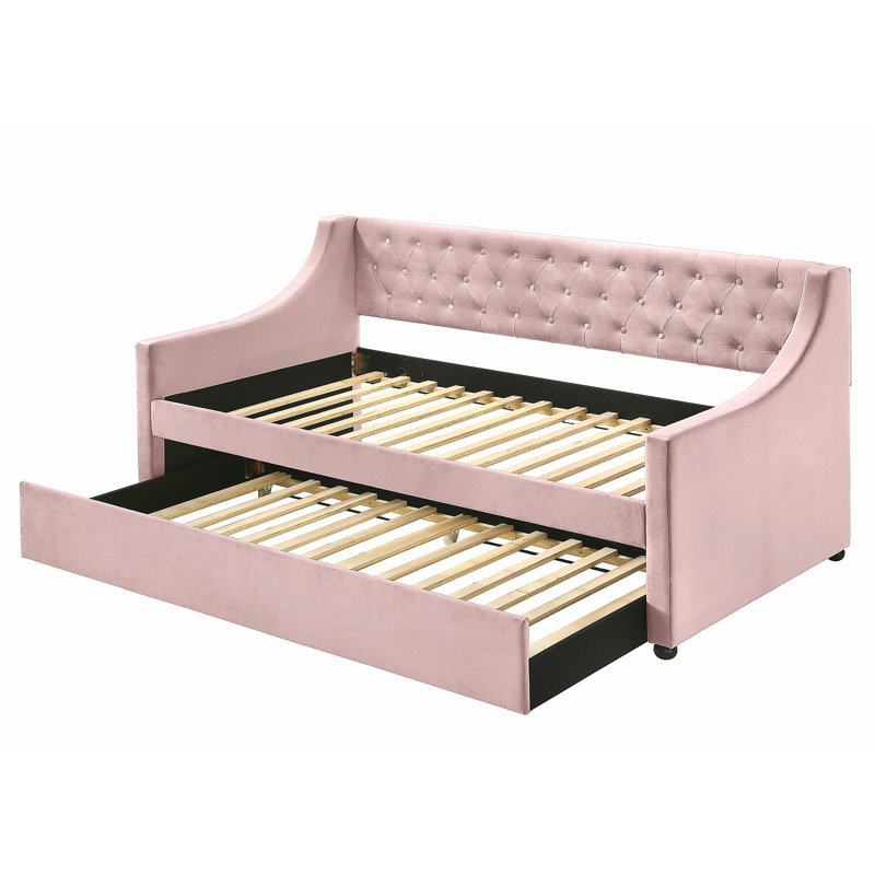 Lit de jour en velours rose avec couchette Lianna (simple)