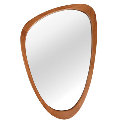 Yellowish Brown 24"X36" Irregular Solid Wood Frame Decorative Mirror,For Bedroom, Bathroom, Living Room, Entryway