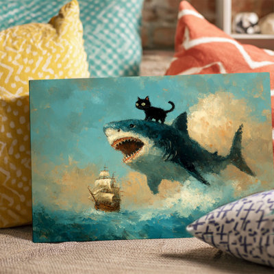 Requin chevauchant un chat noir