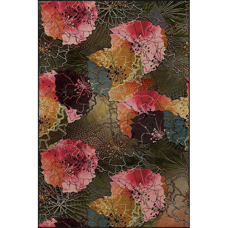 Colorful Plant Patterned Woven Base Washable Carpet, Runner 2'6" x 6'7"