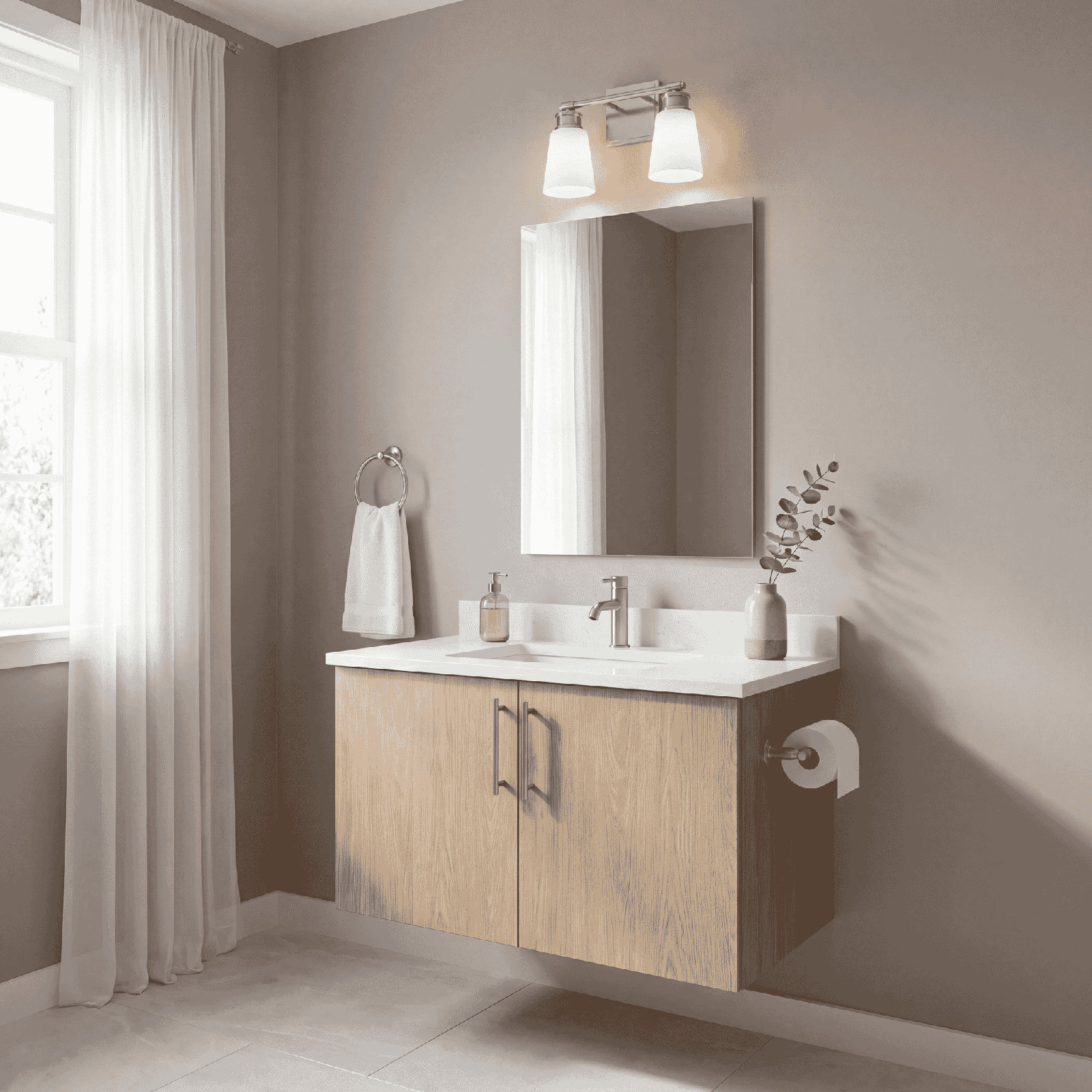 Earnest 2-Light Dimmable Vanity Light, Brushed Nickel