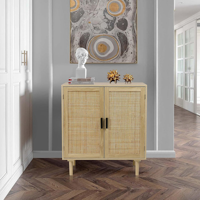 Buffet Buffet, Buffet de rangement de cuisine avec portes en rotin, Buffet à liqueur, Salle à manger, Couloir, Console, Armoire d'appoint, 31,5 po x 15,8 po x 34,6 po, naturel