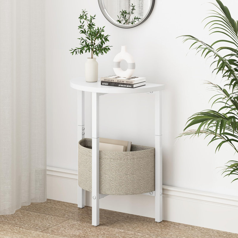 Grande table d'appoint avec panier de rangement, ensemble de 2 tables basses demi-rondes, tables de chevet, table de chevet moderne pour le salon, la chambre à coucher, blanc