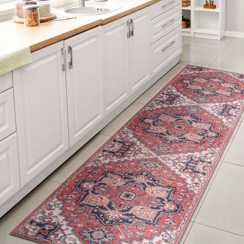 Tapis rouge / bleu marine Aailiyah Ornate, Tapis de couloir 2 pi x 8 pi
