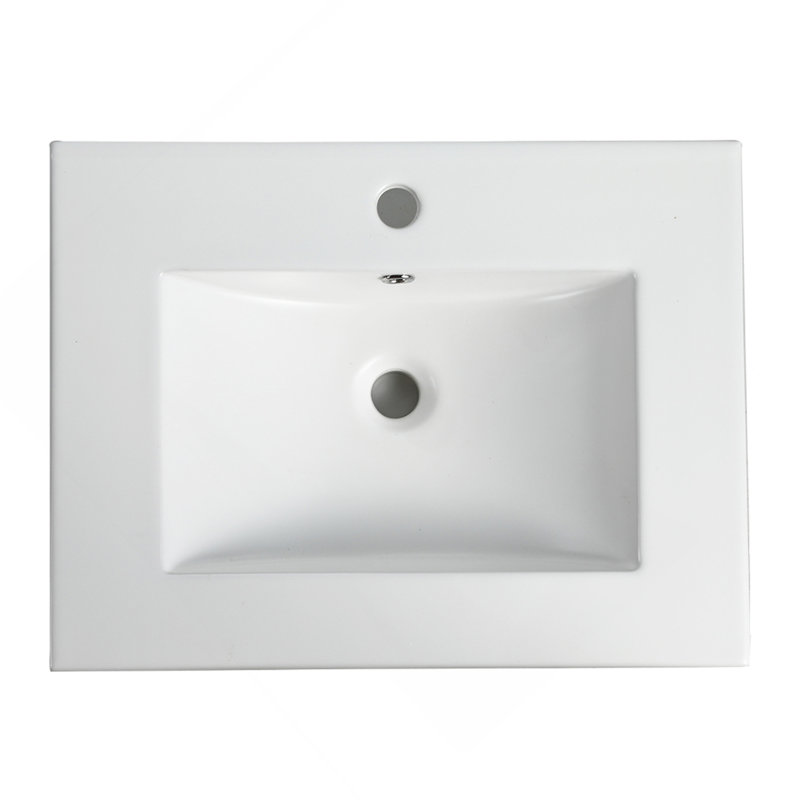 24 Inch Ceramic  Vanity Top, 24"D X 18.3"W X 6.7"H, Glossy White(Only Basin), 24"