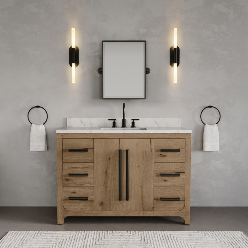 Graelyn 48 In. Single Rectangle Sink Bathroom Vanity With Engineered Carrara White Marble In Weathered Oak