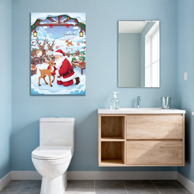 Père Noël de Noël avec des rennes en scène hivernale, H 48 po x l 32 po