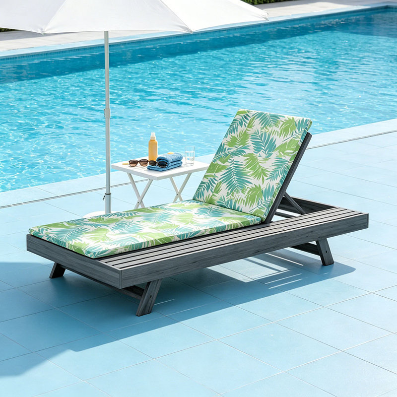 Ensemble de chaises longues, espace disponible sur un côté, bois d'acacia avec coussins de salon résistants à l'eau (épaisseur de 2 pouces)