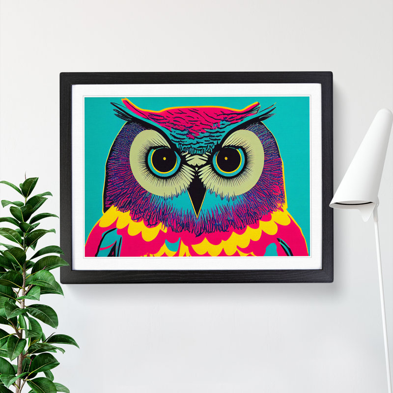 Colourful Owl Art Vol.3 - Print, 25cm H x 34cm W x 2cm D, Black Framed