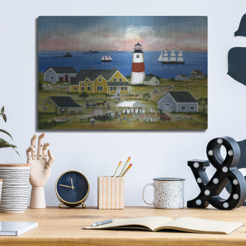  «Clambake At Sankaty Light (1)» par JL Munro, art mural en métal, 16 po x 12 po, H 12 po x l 16 po