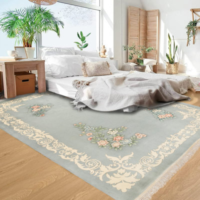 Tapis oriental oriental oriental bleu clair en laine noué à la main