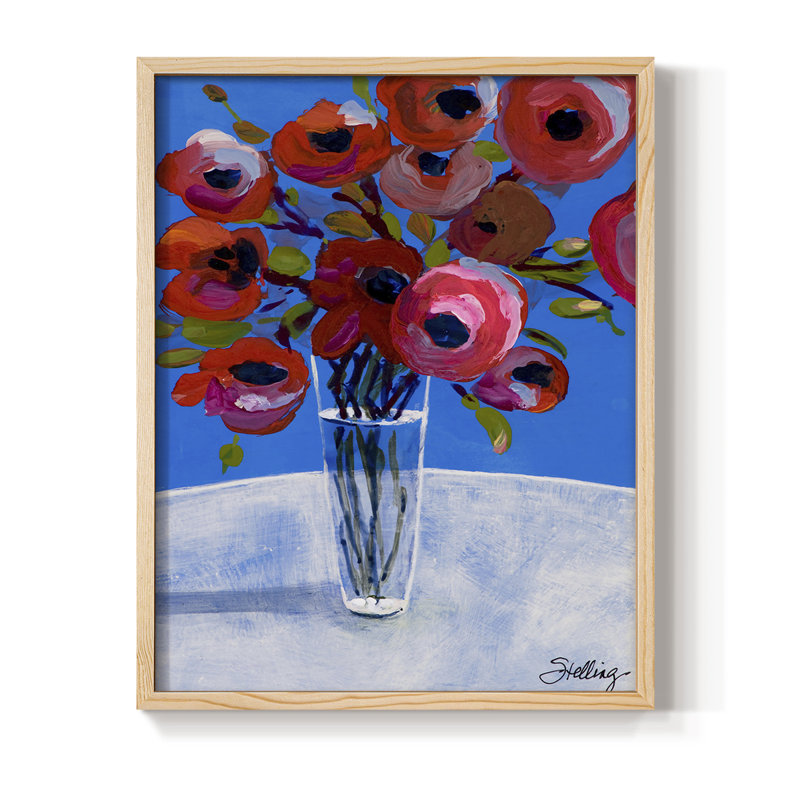 Poppies Framed Print - Solid Wood, Natural, 11" H x 9" W