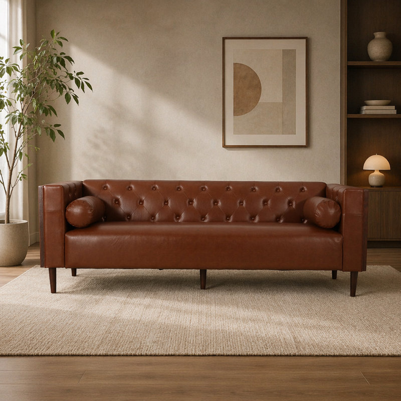 3-Seater Sofa, Light Brown Faux Leather