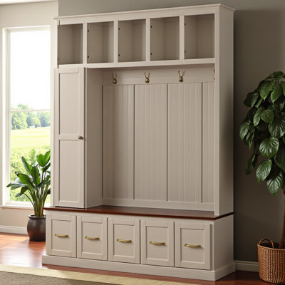 Arbre d'entrée avec porte-manteaux, banc à chaussures et armoire de rangement