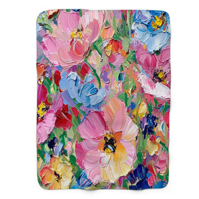 Impasto Petunias - 1 Piece Premium Sherpa Blanket Throw Blanket