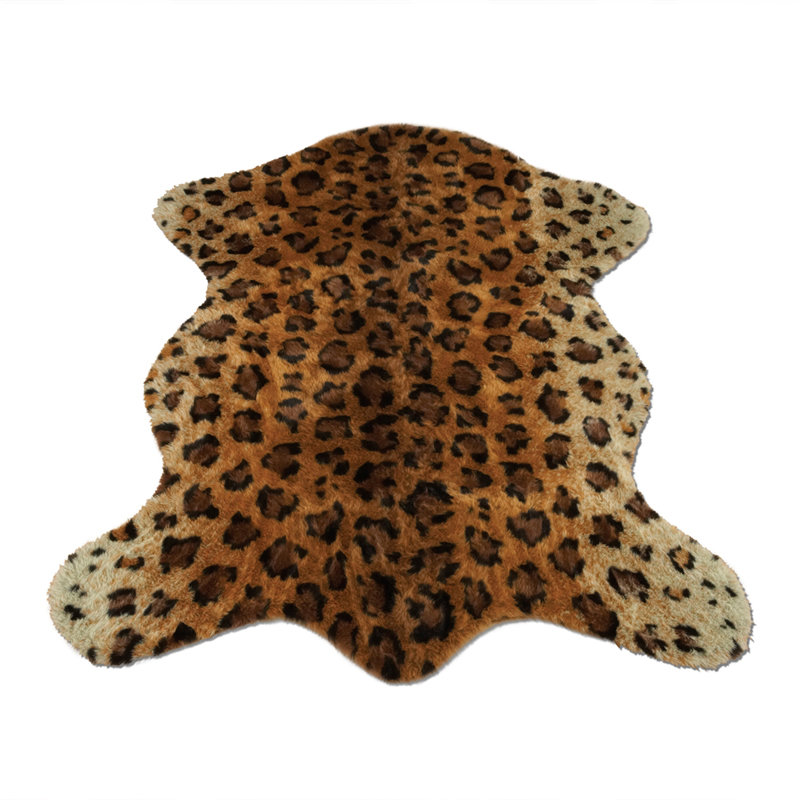 Black and Brown Leopard Print Synthetic Fur Rug