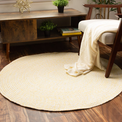 Tapis jaune / ivoire en coton tressé à la main Etherton Farmhouse