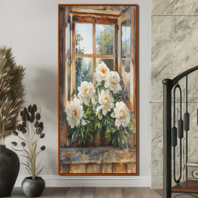 Pivoines à la fenêtre de grange II - pivoines, art mural