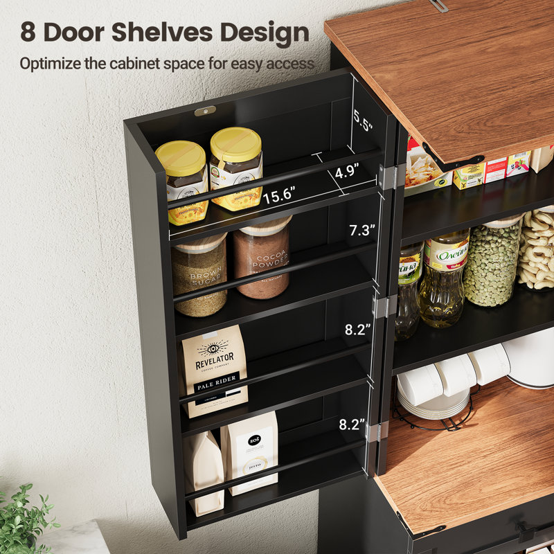 72" Kitchen Pantry Storage Cabinet with 8 Hanging Shelves and 3 Sliding Drawers, Black