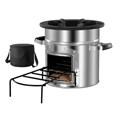 Réchaud de camping, poêle à bois portatif avec sac de transport pour le sac à dos, acier inoxydable, porte simple, bois de chauffage, brindilles ou bâtons pour la cuisine extérieure, la cour arrière, la cuisine de camping