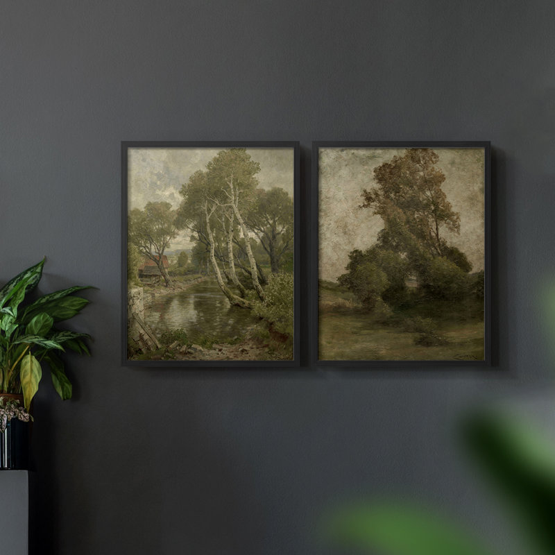 «Vintage Landscape XXV III», 2 pièces, H 10 po x l 16 po, Noir