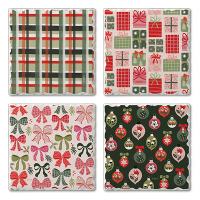 Christmas Joy Assorted 4 Pack Tumbled Tile Coasters