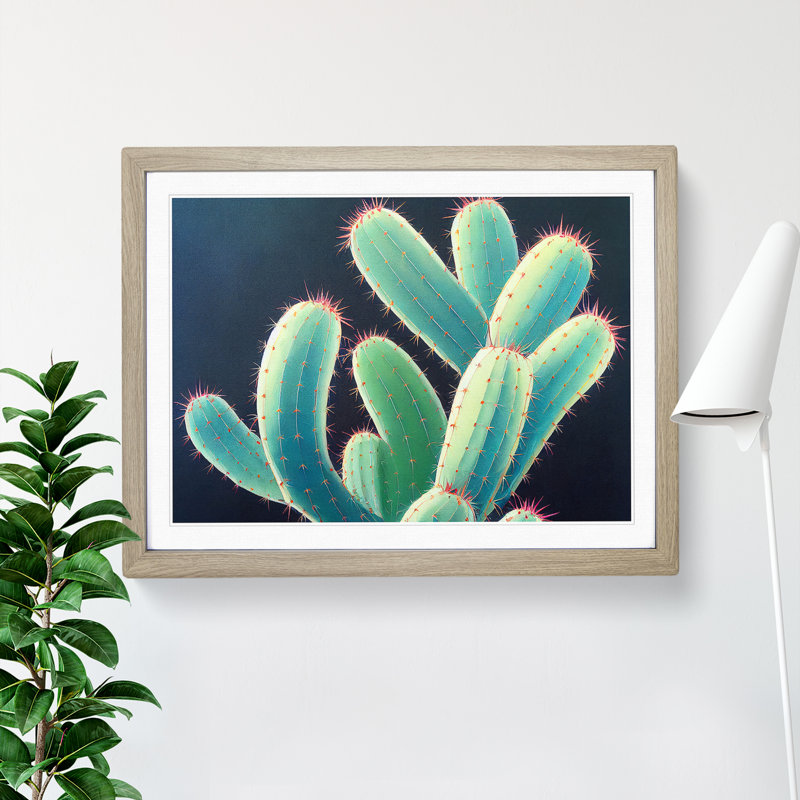 Contemporary Cactus - Framed Print, 25cm H x 34cm W x 2cm D, Oak