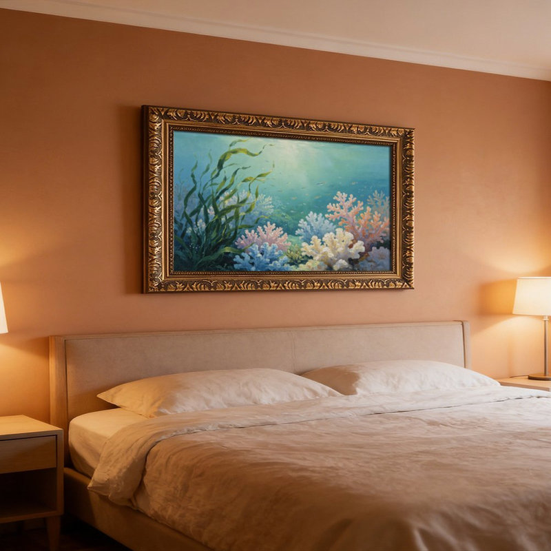Cadre mural vintage orné de poissons de récif de corail – Cadre doré décoratif pour œuvres d'art., L 20 po x l 30 po