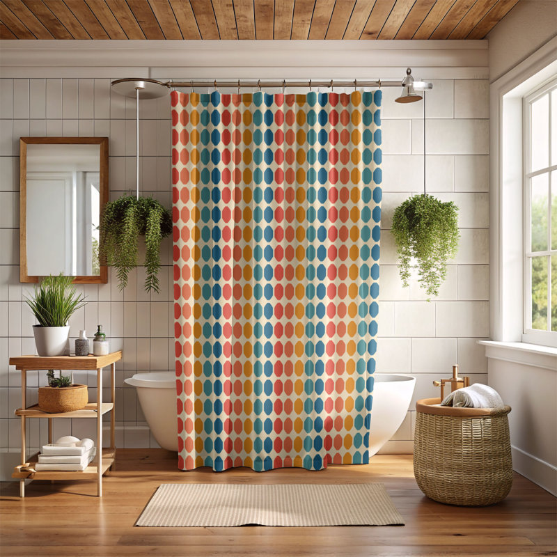 Retro Hues Collection - 1 Piece Standard Shower Curtain, 74"H x 71"W