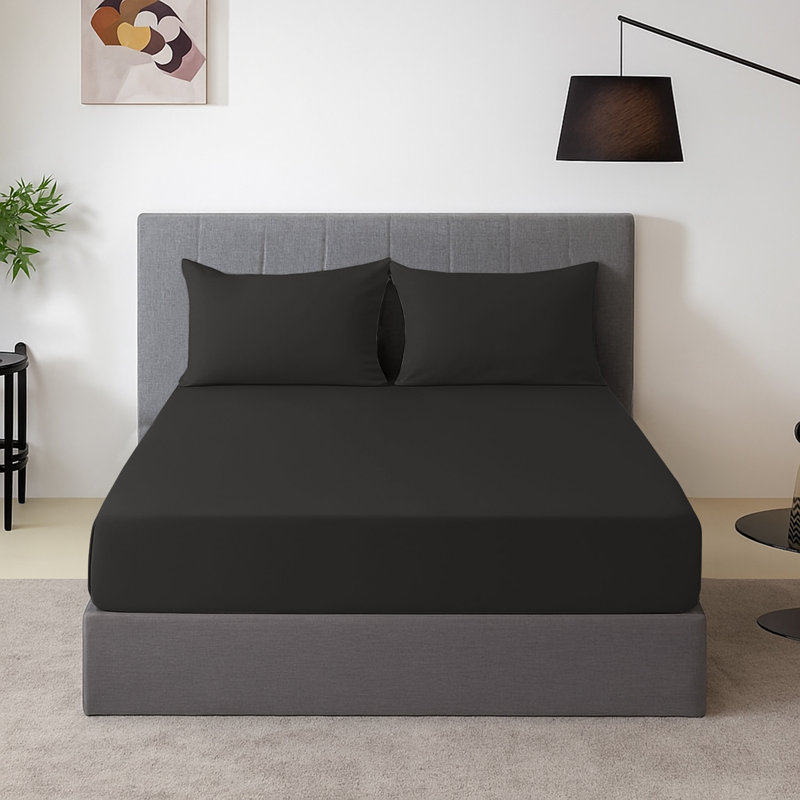 Harper-Mae Microfiber Brushed Fitted Sheet Deep Pocket 25 cm, Black, Kingsize (5')