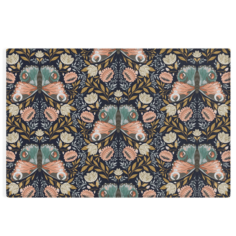 Tapis d'extérieur rectangulaire tissé à plat en polyester / chenille bleu marine à motif ikat Azaila, Rectangle 4 pi x 6 pi