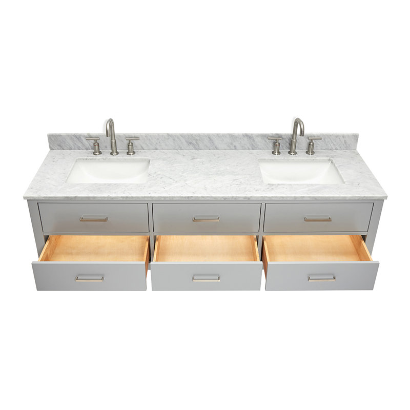 Ensemble de meuble-lavabo mural double 73 po Ceinture Hutton, Gris, Nickel brossé